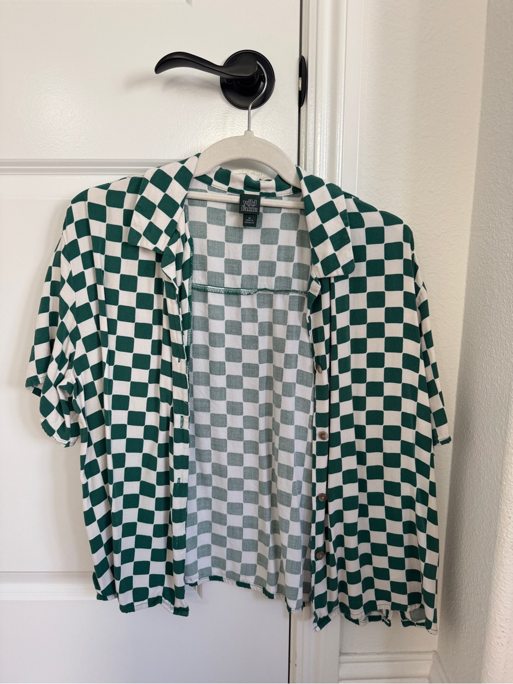 wild fable Green & White Checkerboard Short-Sleeve Button-Up Shirt